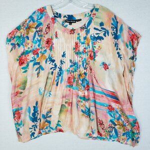 Tolani Collection Poncho Blouse Top Tunic size MP Floral Boho Oversized Resort